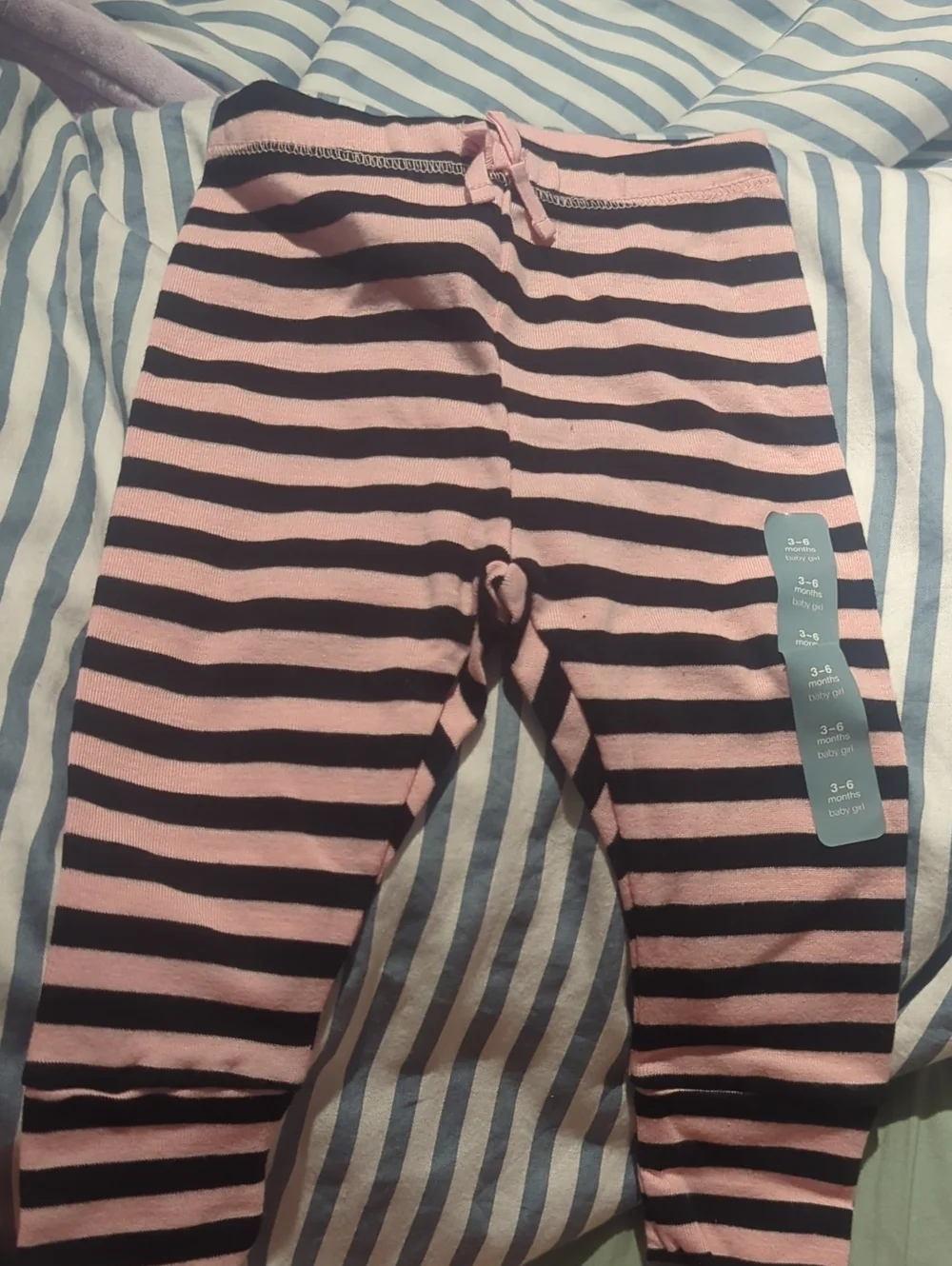 Striped Pink and Black Baby Leggings (3-6 Mo)